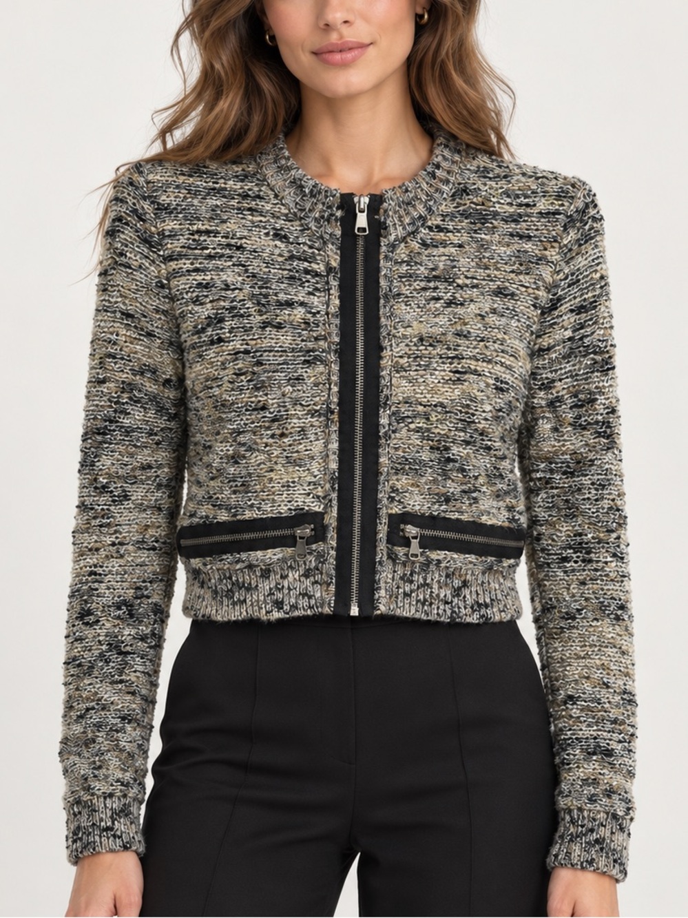 Free People Multi-Textured Neutral Stripe Knit Cardigan xs